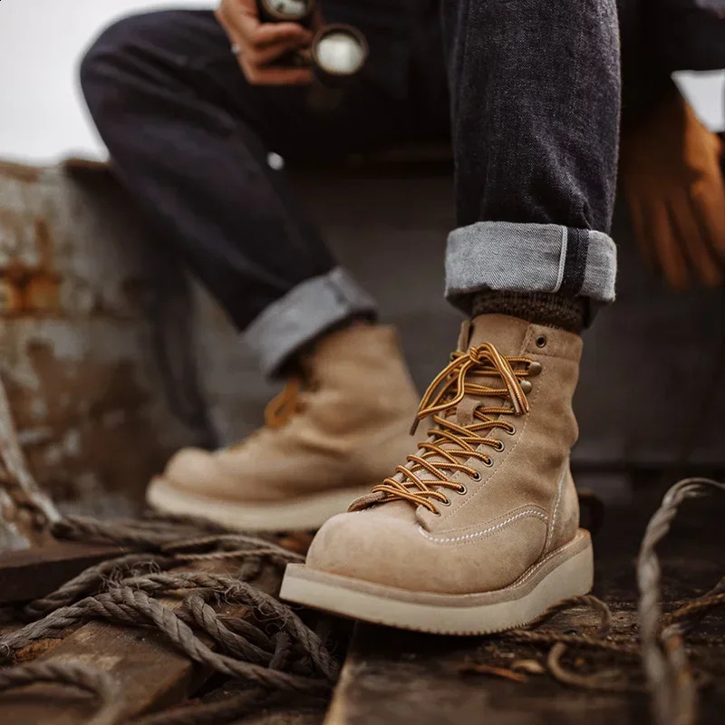 Maden winter ankle boots mens retro suede desert boots casual warm and safe shoes outdoor hiking combat shoes 241223
