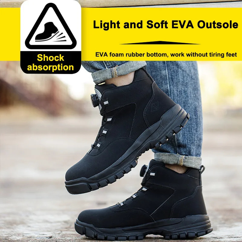 Womens shockproof perforated rotating button work shoes anti slip wear-resistant and safe shoes and boots 241223