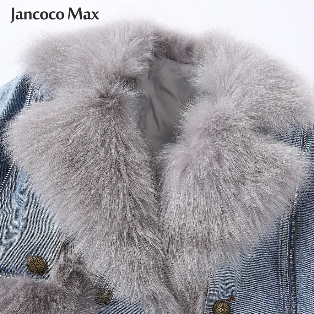 Womens Fox Fur Denim Jacket With Fur Parka Winter Warm Down Coat Lady Fashion Style Clothing Outerwear S3503 241223
