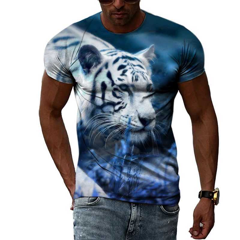 Summer mens animal tiger T-shirt street hip-hop trend plain short sleeved top personalized fashion casual round neck T-shirt W241223
