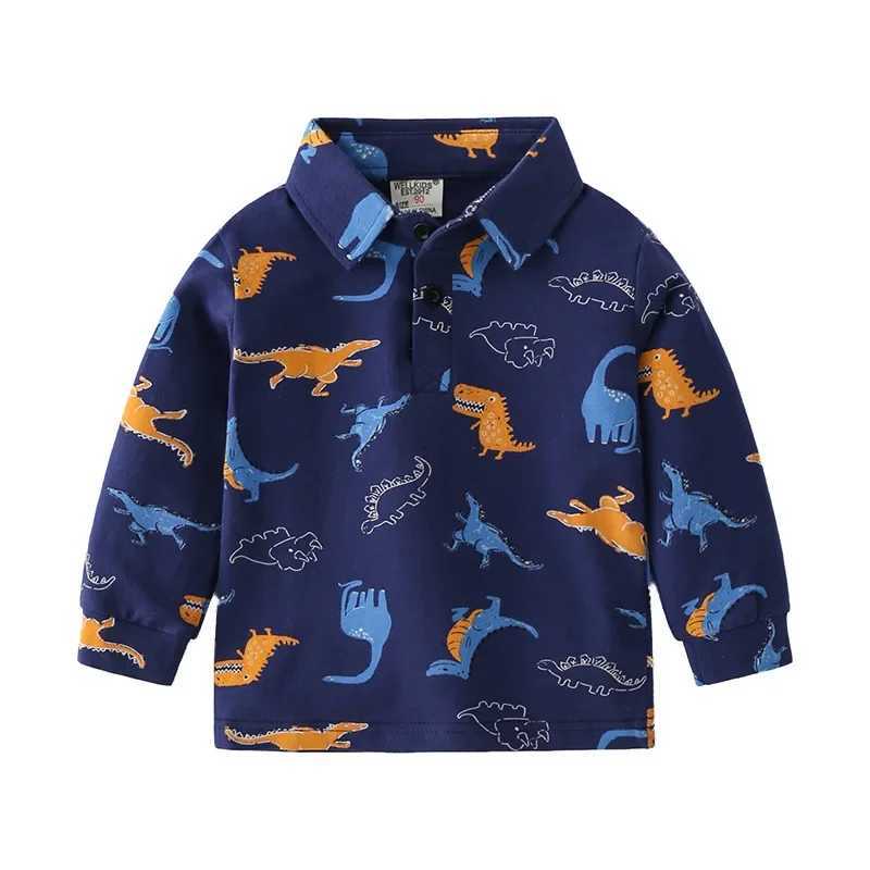 Boys polo shirt with dinosaur print for autumn and spring childrens casual wear for 3 4 5 6 7 8 and 9 years old cotton long sleeved top for children W