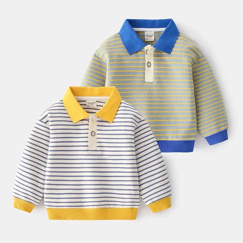 Boys polo shirt striped autumn spring clothing childrens casual sunshine 34 5 6 7 8 9 years old childrens fashionable cotton top Christmas clothing W2