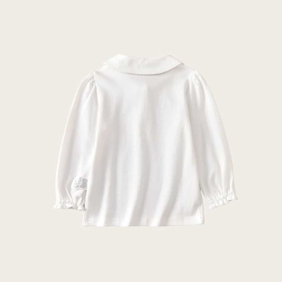 Girls cotton polo shirt childrens white long sleeved loose breathable T-shirt size 90-170 W241223