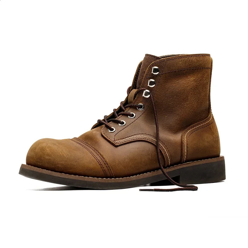 Maden First Layer Cowhide 8111 Ankle Boots Retro Leather Umbrella Motorcycle Boots Autumn Mens Casual Safety Shoes 241223
