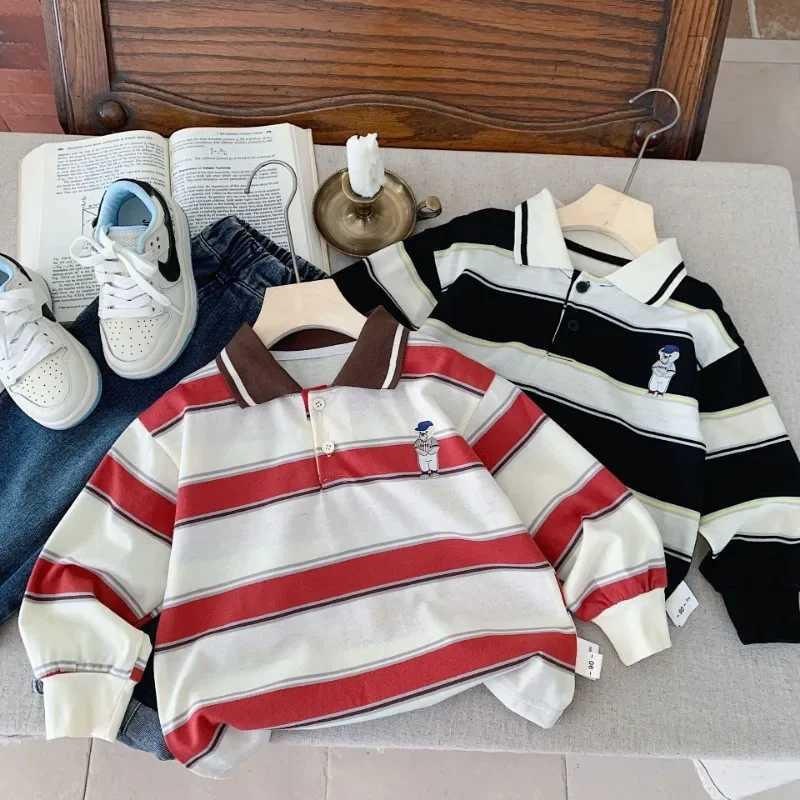 Spring and autumn childrens polo shirt Korean long sleeved boys striped collar T-shirt girls long sleeved top W241223