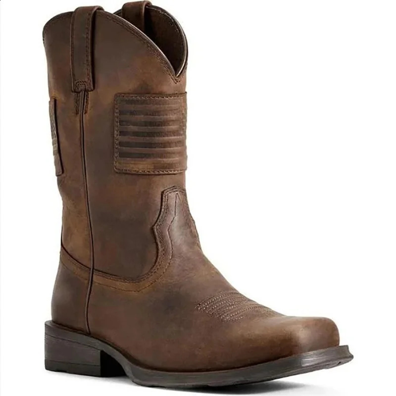 Mens leather without lipstick slider round buckle low heel casual shoes Mens winter outdoor cowboy boots Mens warm Zapatilla 241223
