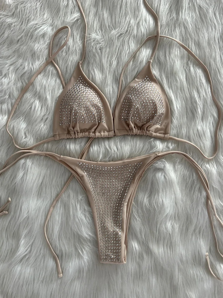 Shiny Sequin Dia Women Swimwear Female Swimsuit Two-pieces Bikini Set Wrap Around Halter Bathing Suit Swim Beach Wear