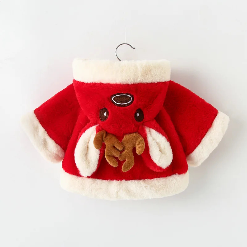 Cute Elk Plush Baby Jacket Autumn Winter Baby Girls Coat Warm Hooded Outwear Christmas Princess Cloak Toddler Girl Clothes 241223
