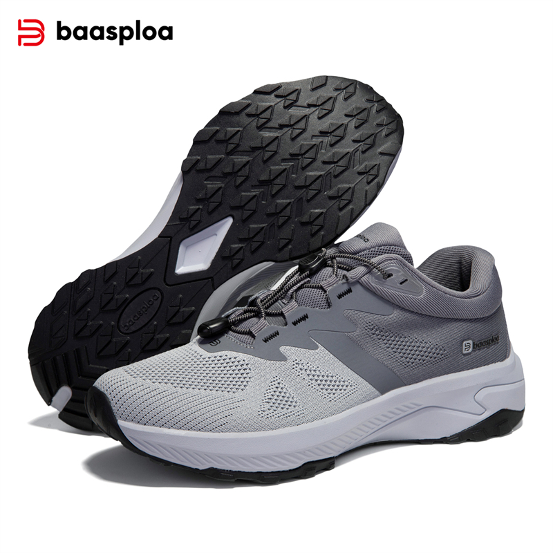 Baasploa Men Casual Shoes Knitted Breathable Elastic Buckle Sneakers Lightweight Non Slip Male Walking Outdoor Hiking Shoe