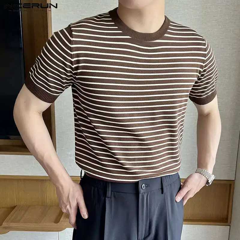 INCERUN Tops 2024 Korean Fashion Mens Contrasted Stripe Design T-shirt Casual Simple Full Match Short Sleeve Camiseta S-5XL W241223