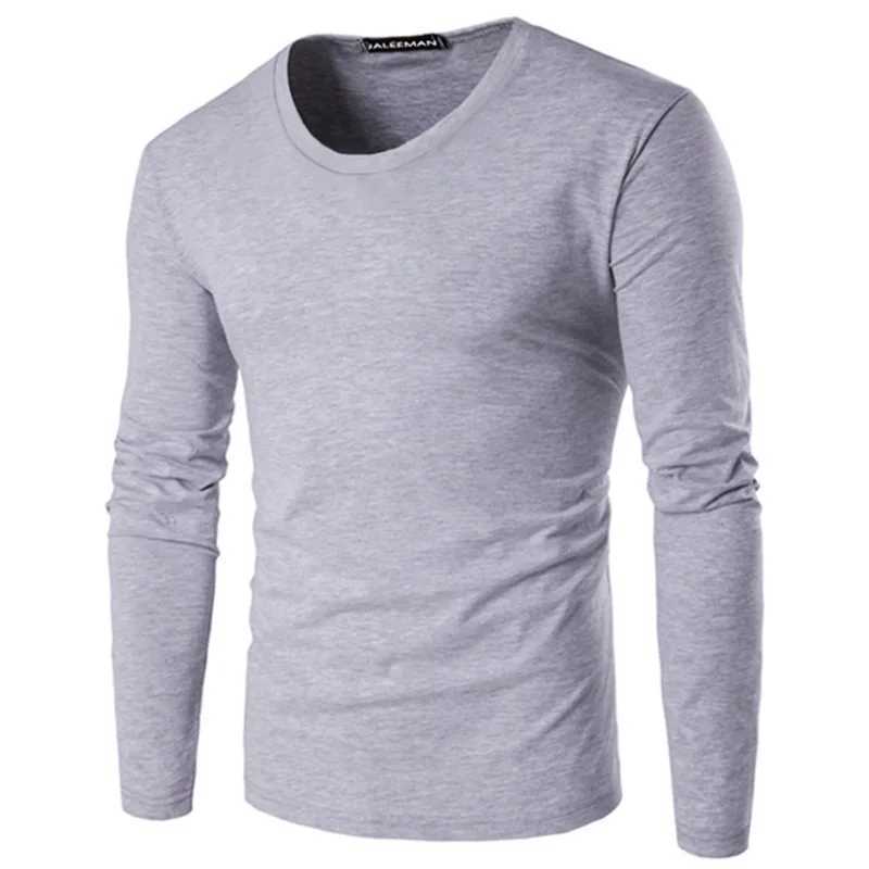 Mens plain weave premium cotton T-shirt basic T-shirt long sleeved ultra-thin solid color top O-neck W241223
