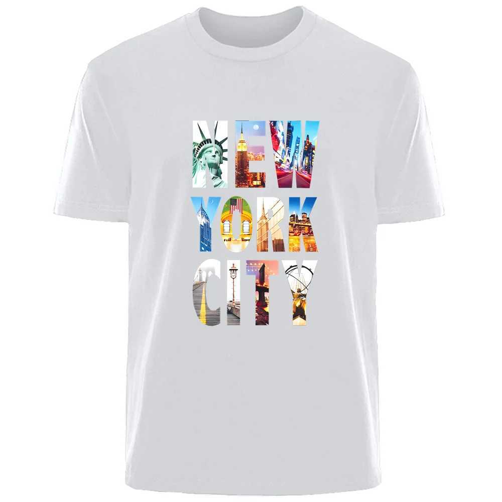 Creative Simple New York Printed Summer High Quality Mens Wear 100% Cotton Breathable T-shirt Casual Fashion Mens Wear W241223