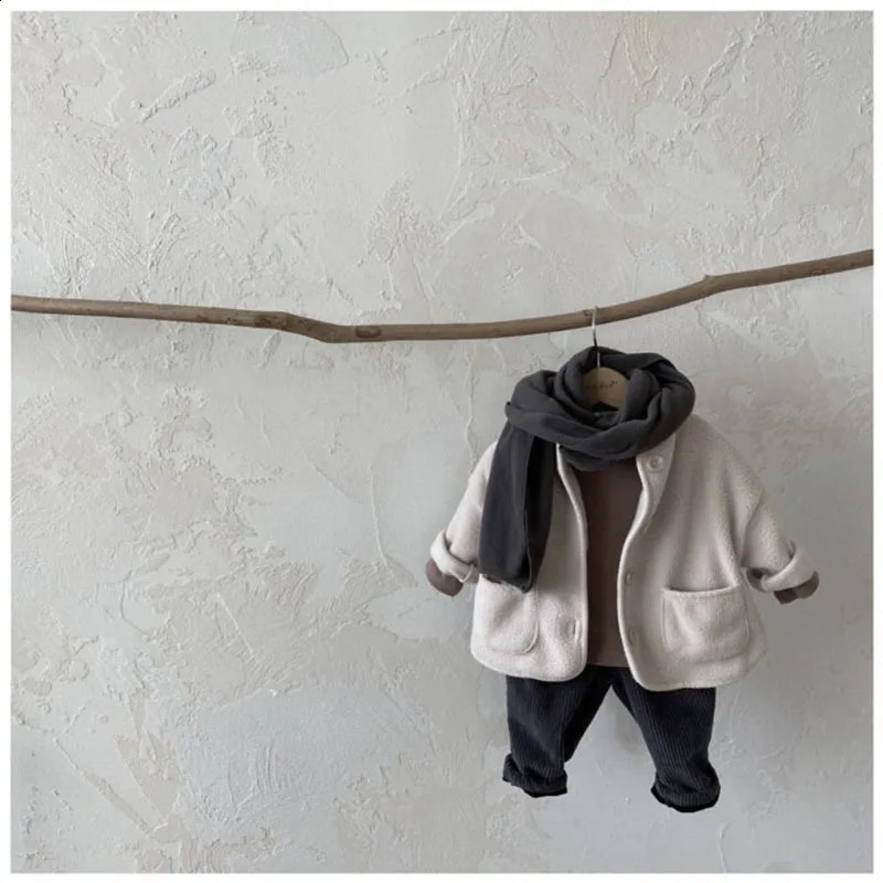 2025 Winter Baby Long Sleeve Plus Velvet Thick Coat Infant Girl Solid Casual Cardigan Jacket Toddler Boy Warm Fleece Tops 241223