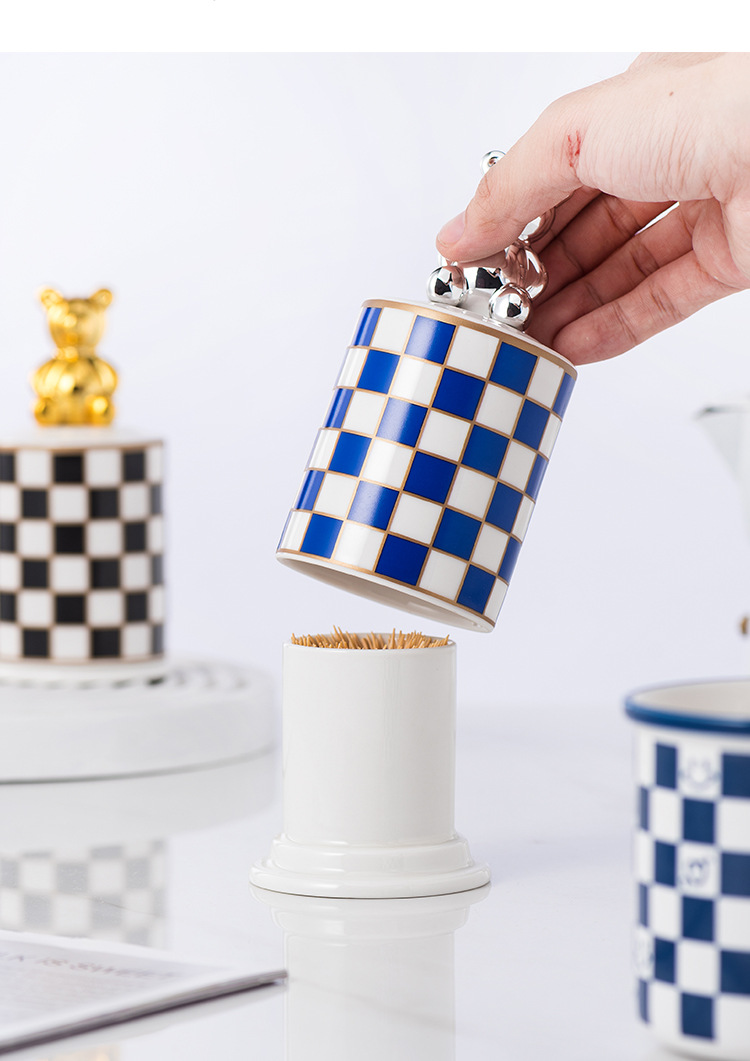 & Courtly Check Enamel Canister Blackandwhite Kitchen Container With Lid Mini 240820 Drop Delivery Ho Housekeeping Ot9Hh