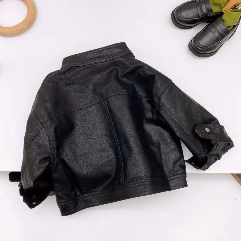 Fashion Boy Outerwear Spring Autumn Boy PU leather Jacket Children Warm coat For Boy Coat Clothes 241223