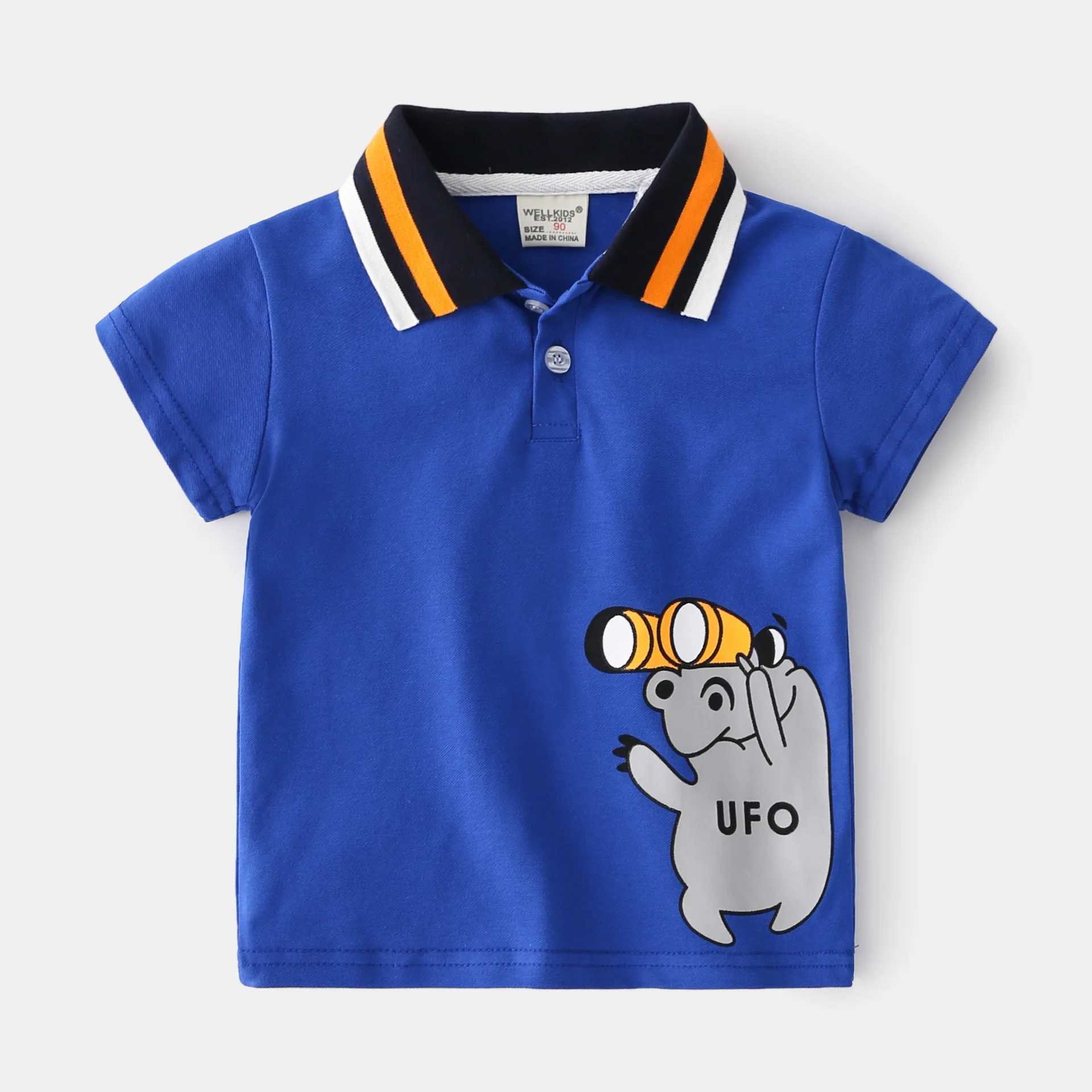 Summer boys short sleeved cute casual breathable cotton hippopotamus print T-shirt childrens colorful polo shirt 3-8 years old W241223