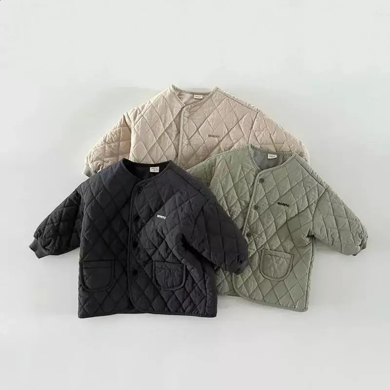 Winter Baby Letter Print Warm Coat Children Long Sleeve Cotton Padded Jacket Solid Infant Girl Thick Warm Clothes 241223