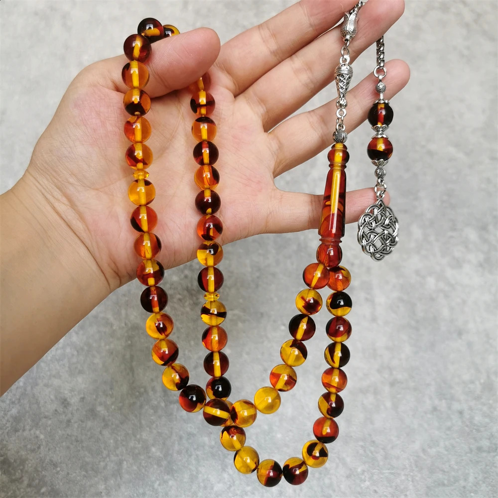 Muslim tasbih Prayer Beads Handmade nice color resin amber 10mm 51 beads misbaha islamic silver tassel rosary tespih 241224