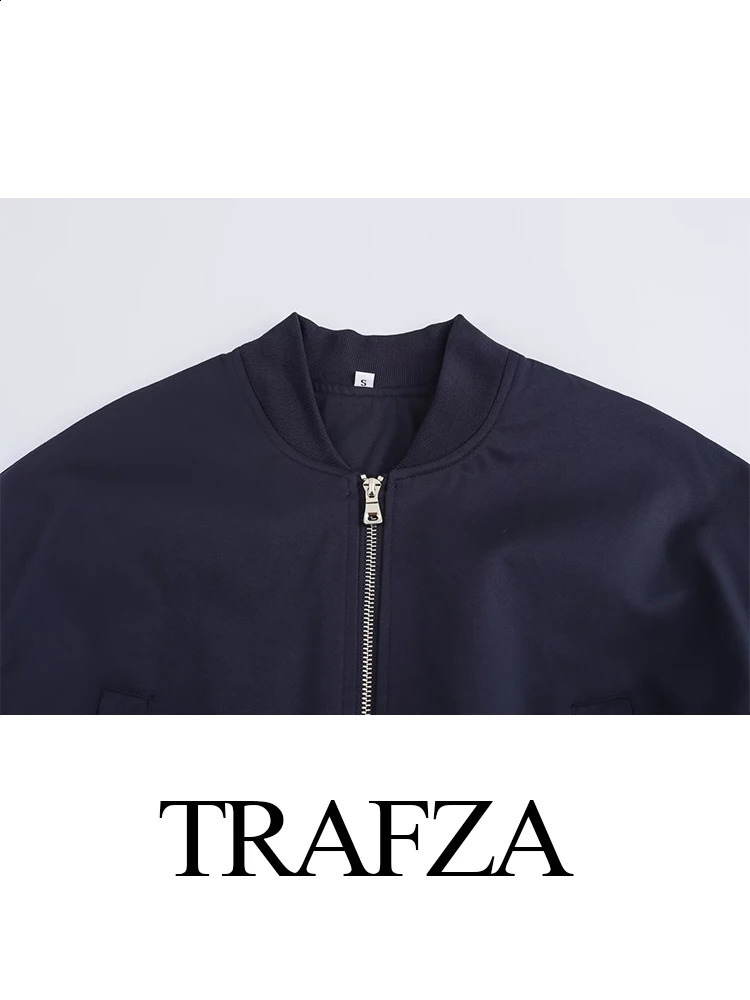 TRAFZA Womens Fashion Versatile Baseball Uniform Short Shoulder Jacket Female Front Zipper Pocket Long Sleeve Cropped Coat 241218