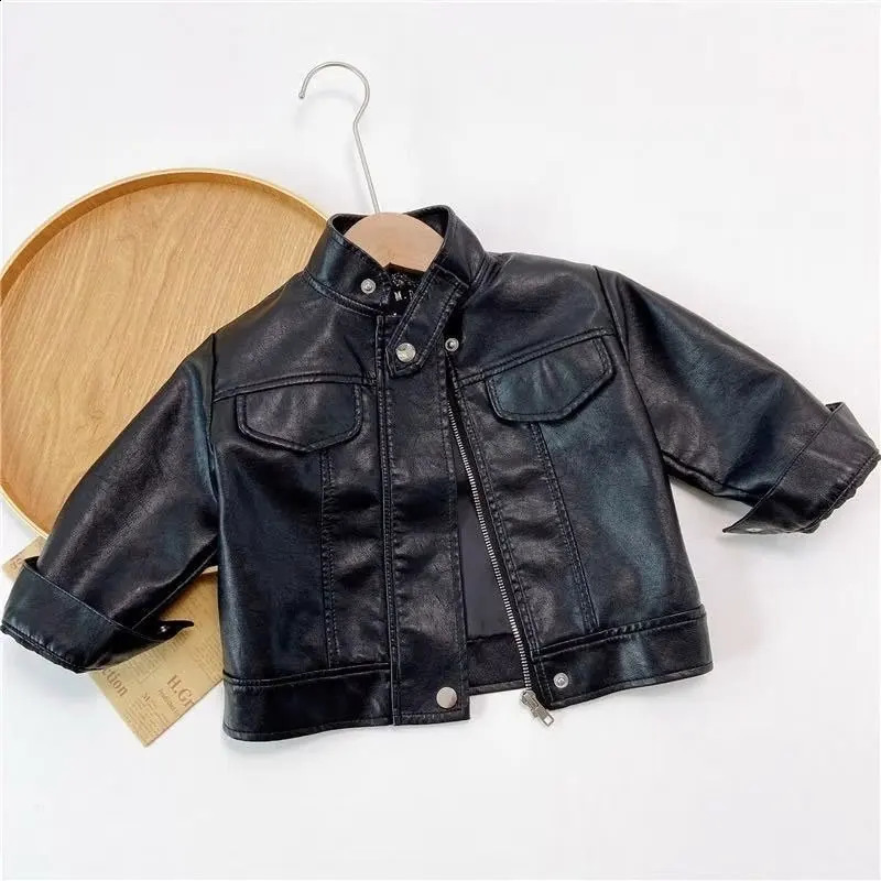 Fashion Boy Outerwear Spring Autumn Boy PU leather Jacket Children Warm coat For Boy Coat Clothes 241223