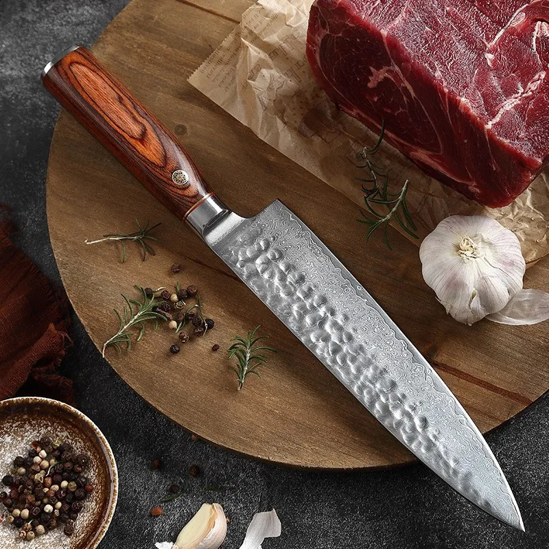 Chefs Knife 67th Floor Damascus Vg10 Kitchen Knife Stainless Steel Slicer with Redwood Handle Western Kitchen Cooking 241224