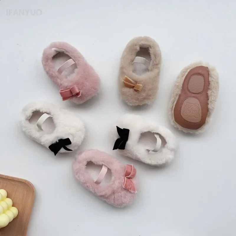 Autumn Winter Baby Dress Shoes Cute Ballet Style Todllers Walking Shoe Warm Cotton Korean Style Hairy Princess Shoes 0-18Months 241223