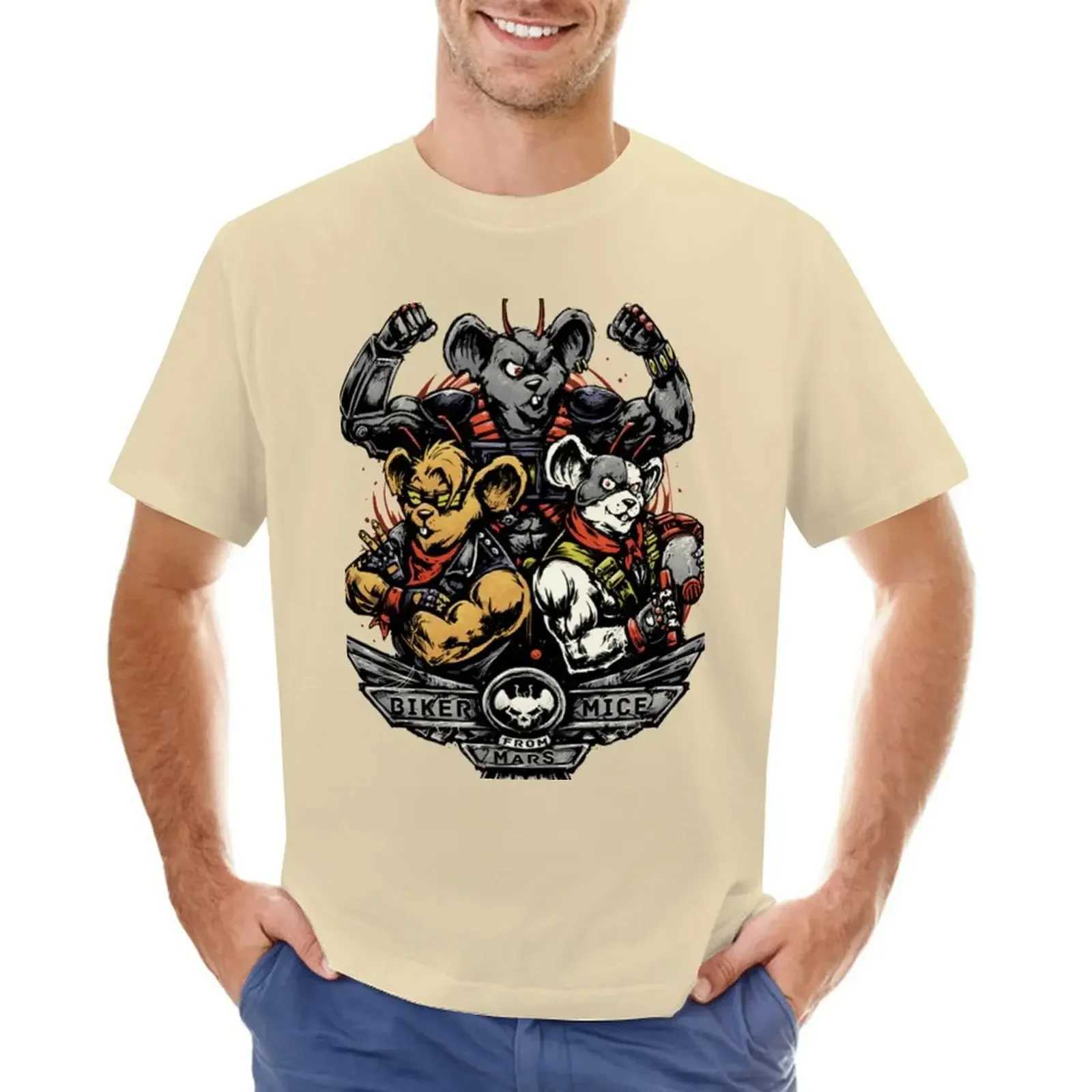 T-shirt boy animal print shirt men bicycle mouse from Mars top clothing oversized graphic cartoon casual T-shirt W241223