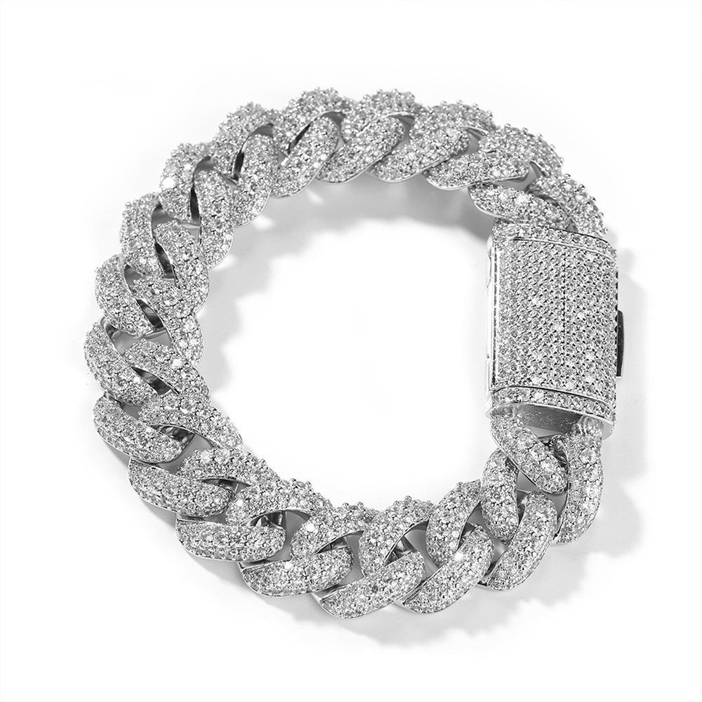18mm Hip Hop Punk Rock High-end Mens Curb Link Chain Bracelet With Box Buckle Copper Inlaid Full Shiny Cubic Zircon Cuban Chain Bangle For Men Bijoux 