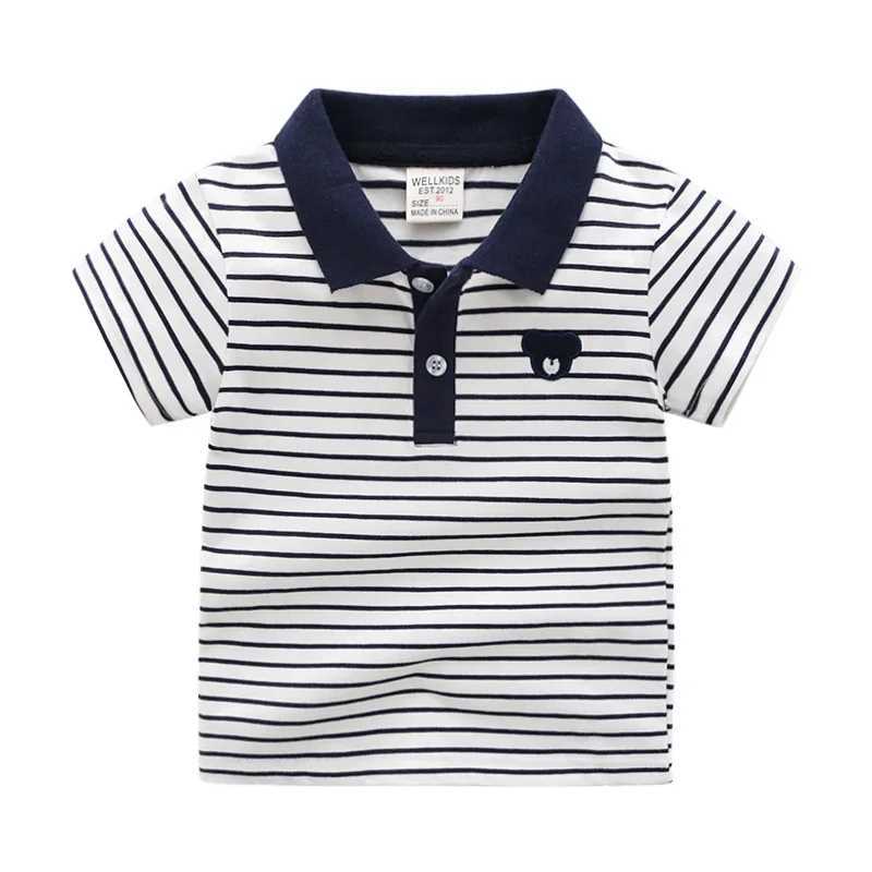 Summer boys short sleeved casual cotton printed T-shirt childrens contrasting striped polo shirt 3-8 years ago W241223