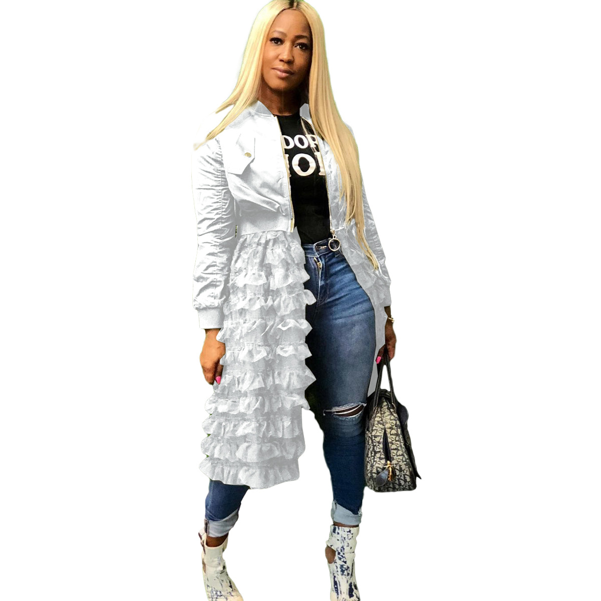 Elegant Solid Color Outerwear Coats For Curvy Ladies Available in Extended Sizes