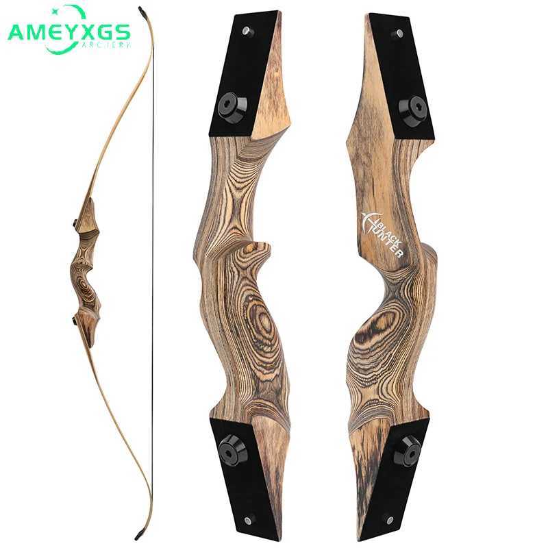 Bow Arrow BLACK HUNTER 60 Recurve Bow 25-60lbs Right/Left Hand Bow Tech Wood Traditional Bow Wooden Split Archery Bow For Hunting S2412244