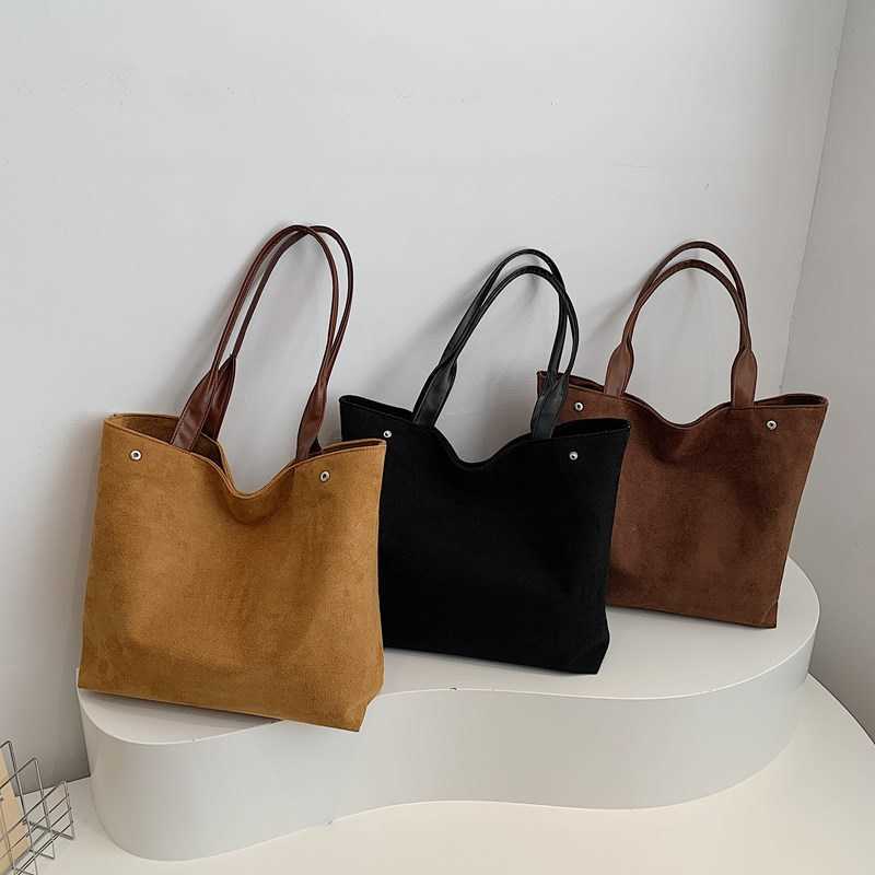 Winter new frosted suede solid color 2024 large capacity commuting simple casual fashion single shoulder tote bag for women 241231