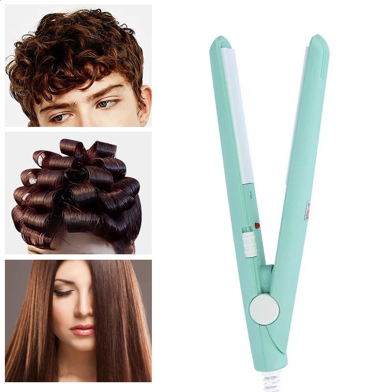 Portable Mini Hair Straightener Flat Iron Hair Curler For Men Women Short Hair Wave Hairstyling Dual Voltage Straightening Irons 241224