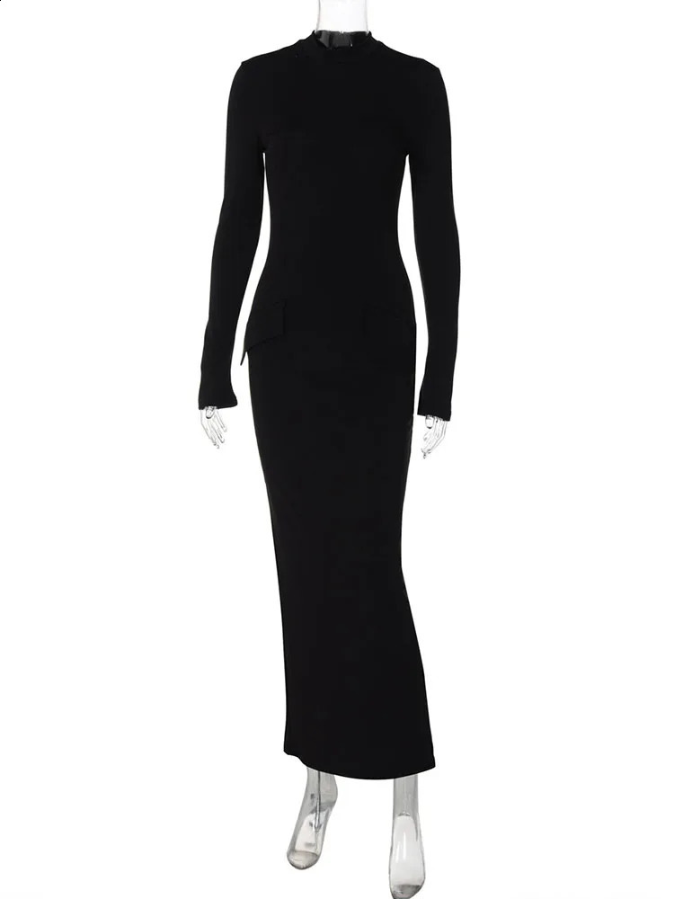 TARUXY Half Turtleneck Long Sleeves Maxi Dress Fashion Office Lady Clothing Back Slit Gown Female Solid Streetwear Autumn 241218
