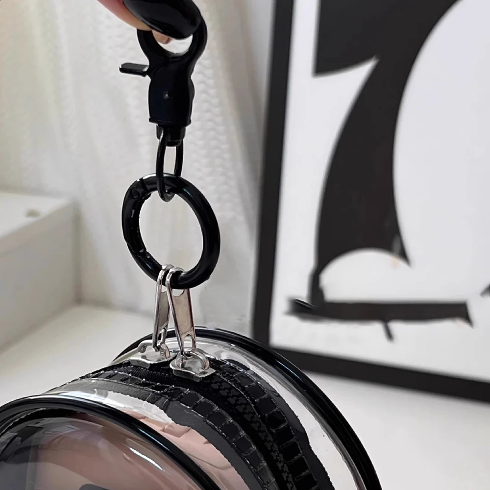 Round Black PVC Transparent Cosmetic Bags Jewelry Organizer Portable Data Cable Earphone Coin Charger Storage Pouches 241213