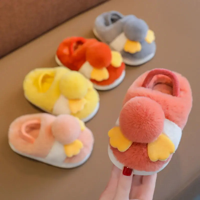 1-3Years Children Winter Thick Slippers Kids Cotton-padded Shoes Baby Indoor Warm Slippers Girls Cute Cartoon Plush Shoes 241223