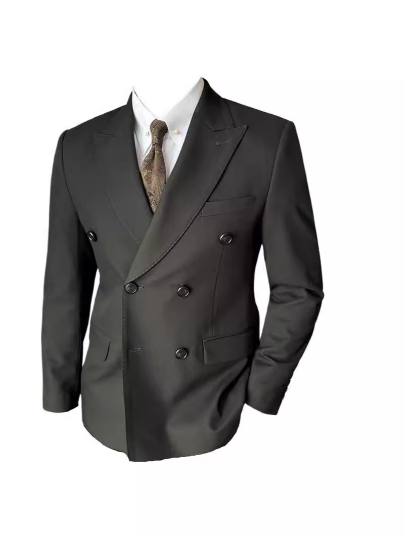 H227Sophisticated Men's Double-Breasted Wedding Attire - Seasonal Peak Lapel Suit Perfect for Grooms