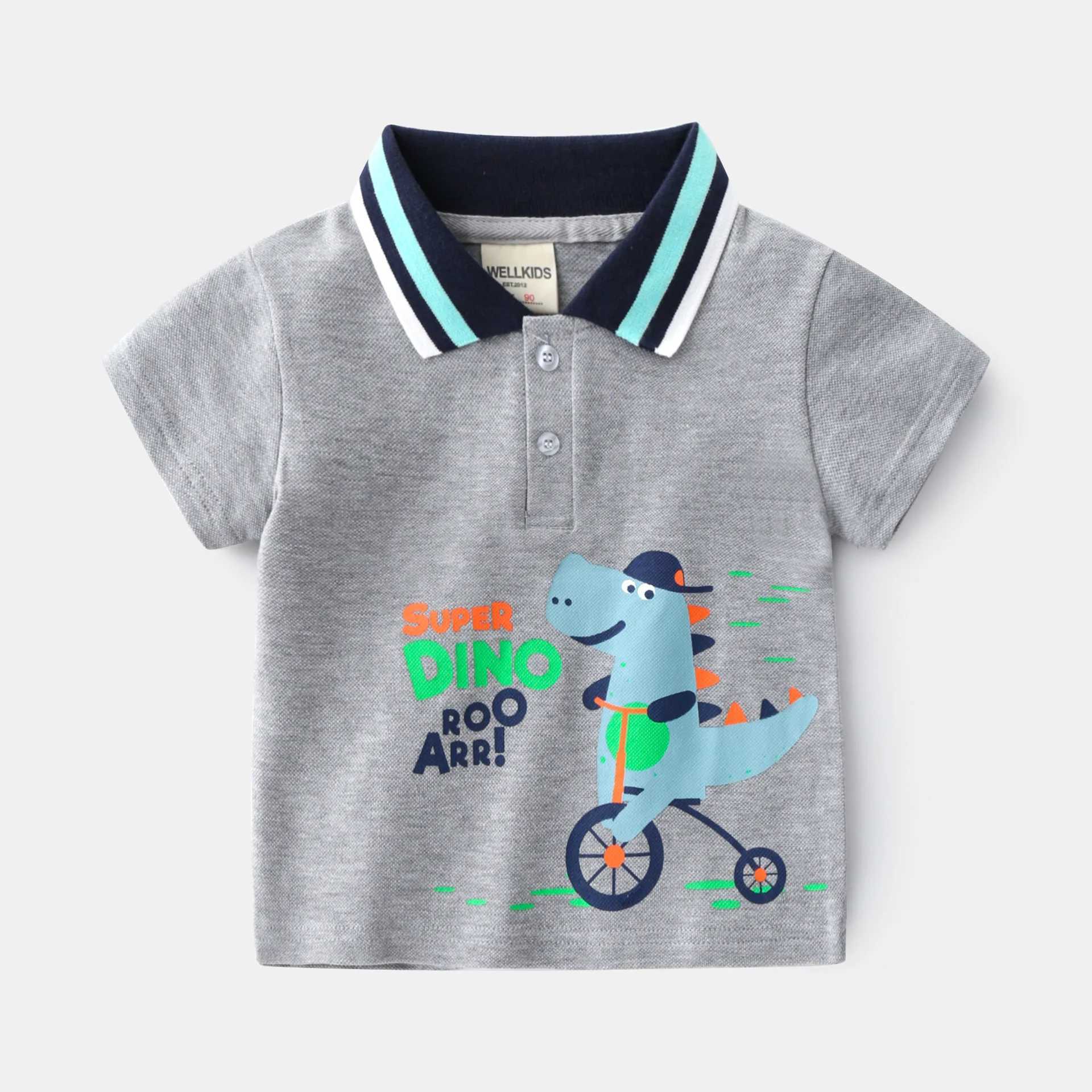 Boys polo shirt short sleeved summer dinosaur childrens top wearing 90-130cm animal childrens T-shirt soft boys clothing W241223