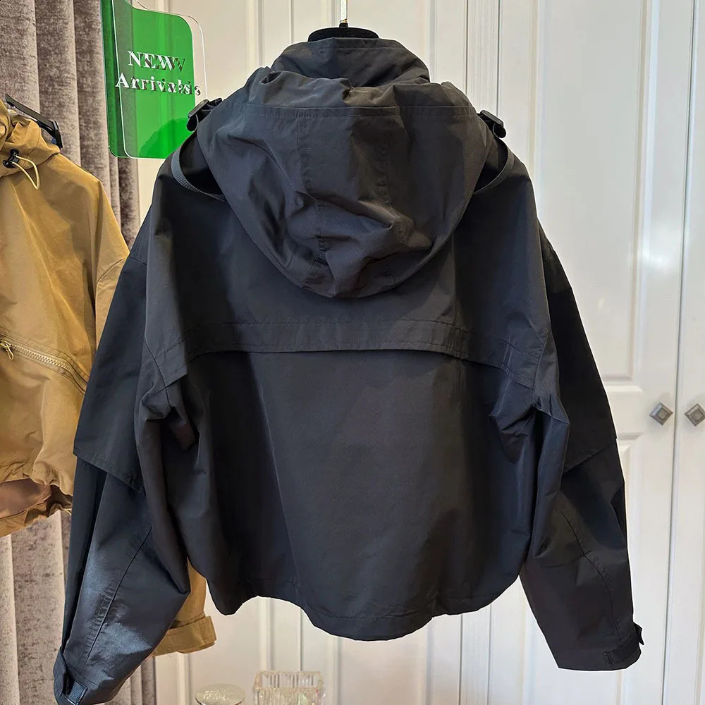 Autumn Quality Hooded Womens Bomber Jacket Casual Short Cargo Coat For Woman Zipper Pocket Khaki Baseball Female Outwear 241218
