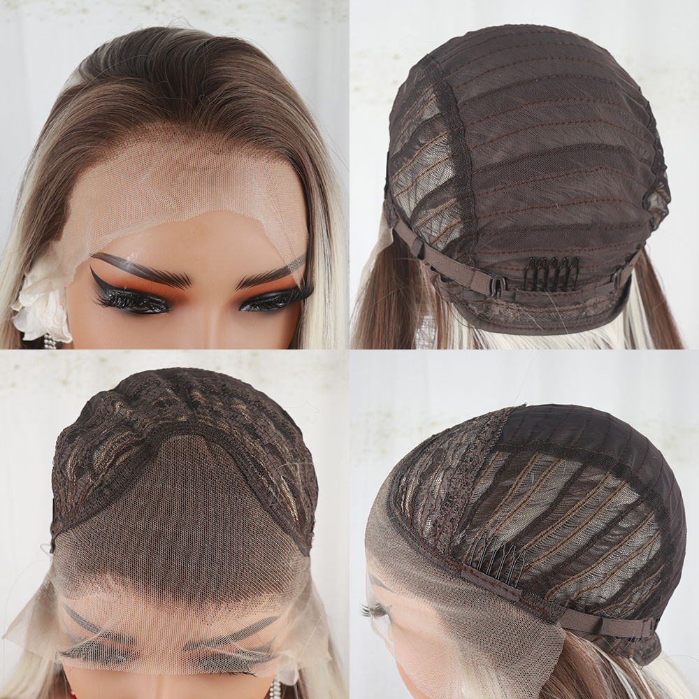 36 Inch Ombre Blonde Straight Hair Look Like Human Hair Wigs Highlight Brazilian Glueless Body Wave Lace Front Wigs Synthetic Wig With Baby Hair For W