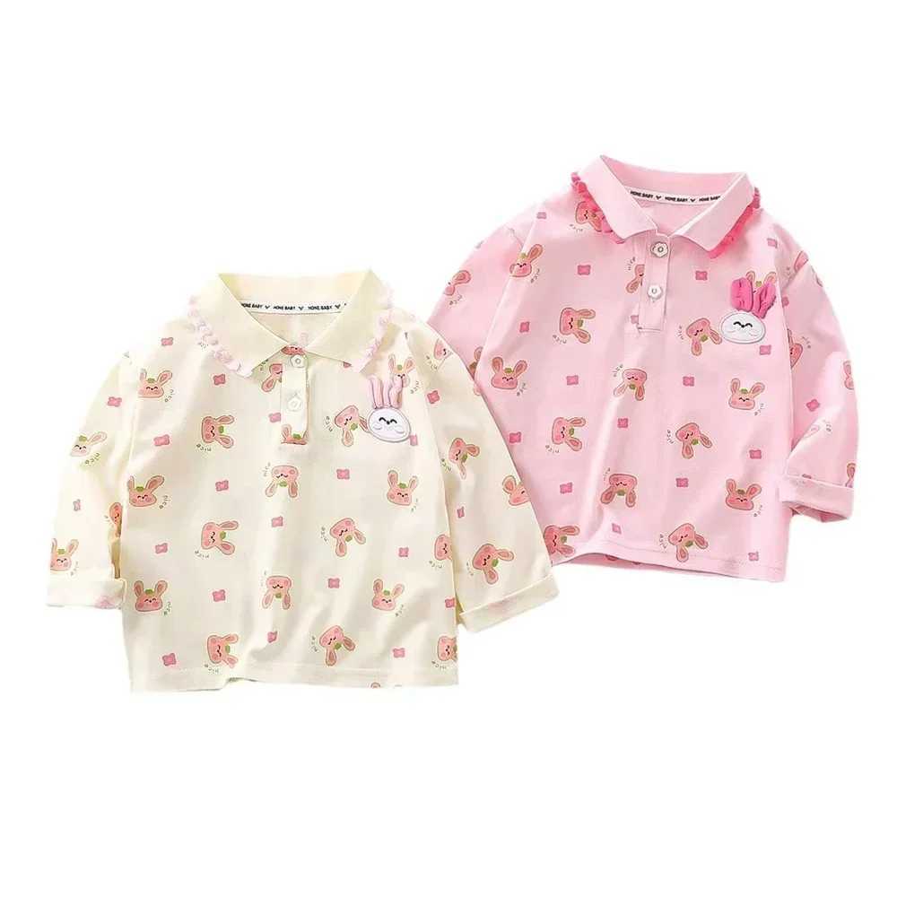 Baby girl polo shirt childrens rabbit sports shirt Embroidery Pullover long sleeved top 2024 spring/summer childrens clothing fashion W241223