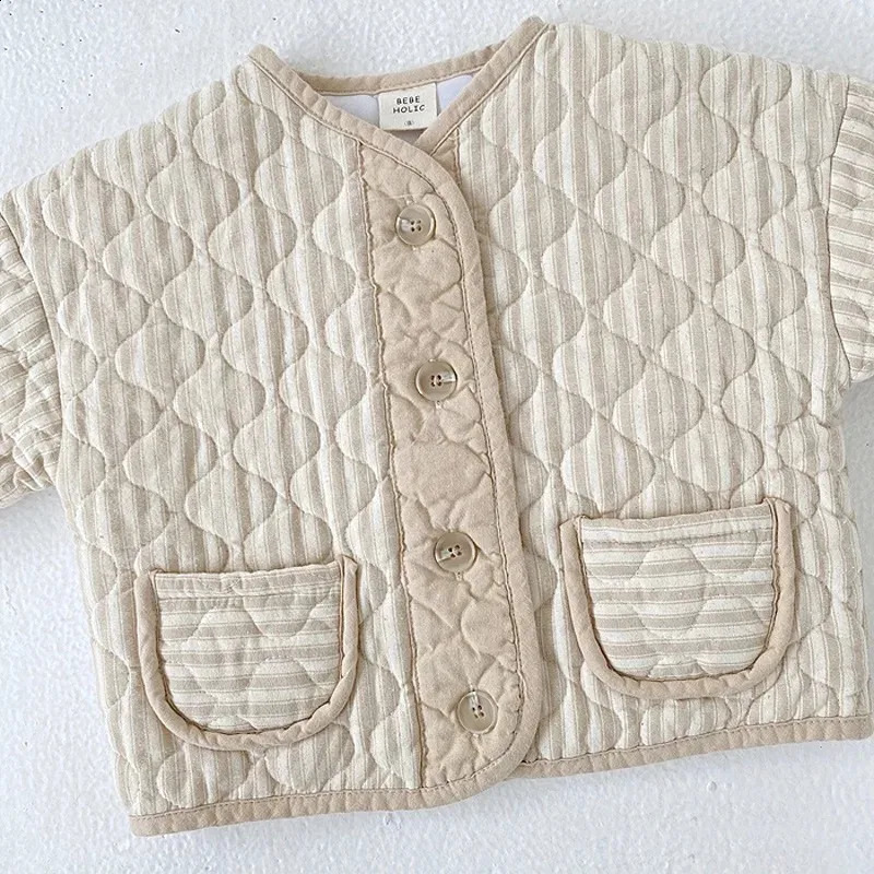 Korean Baby Kids Vintage Rhombus Double Layer Jacket Autumn Winter Boys Girls Cotton Padded Parka Children Warm Quilted Coat 241223