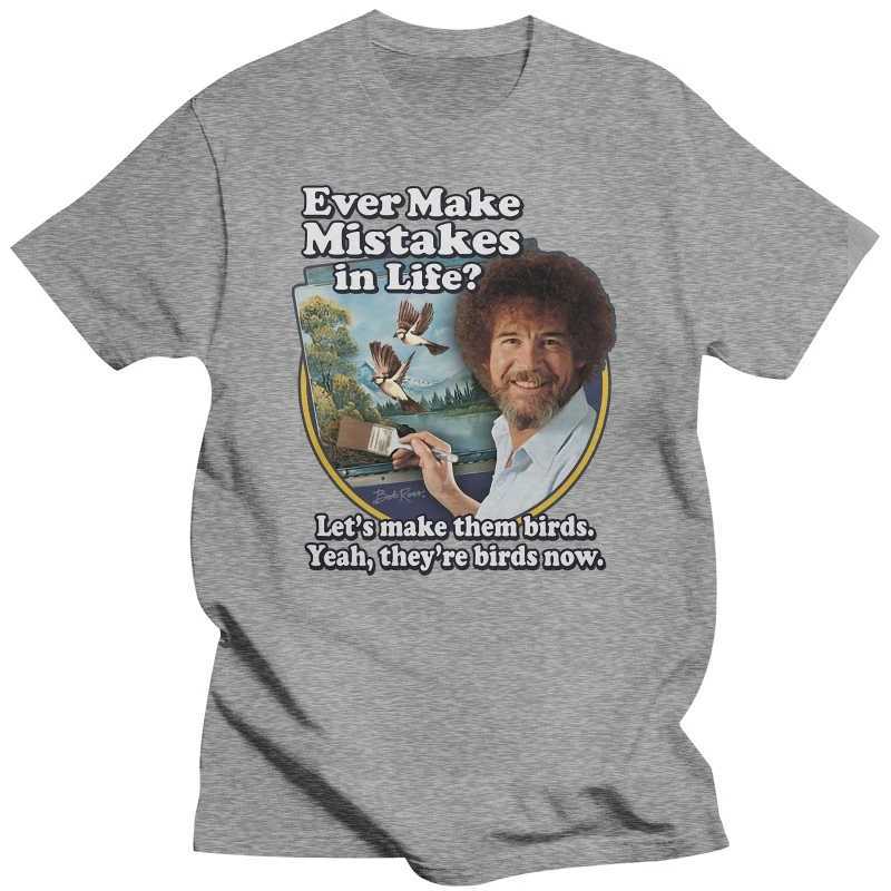 Bob Ross made a mistake on the bird with an officially licensed T-shirt in a simple style W241223
