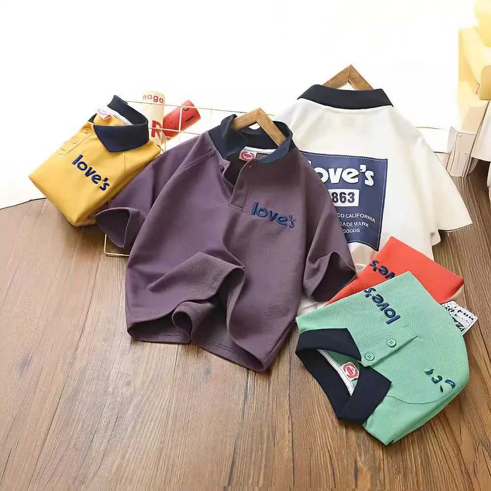 Childrens Summer Polo Shirt 2024 New Boys Korean Edition Short sleeved Top Bottom Childrens Clothing W241223