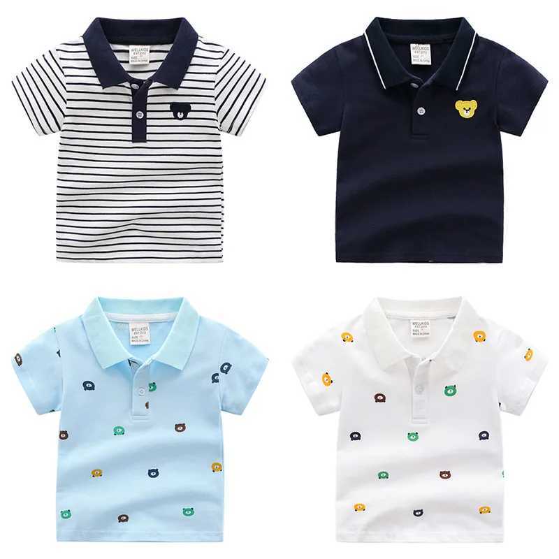 Summer boys short sleeved casual cotton printed T-shirt childrens contrasting striped polo shirt 3-8 years ago W241223