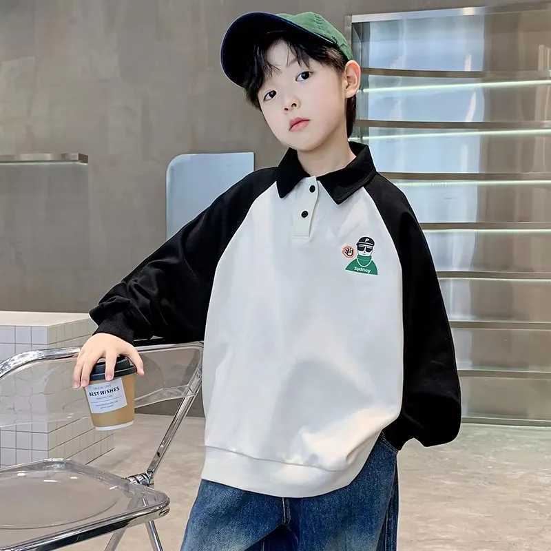 Retro pullover childrens polo shirt with collar boys spring and autumn long sleeved cotton polo shirt suitable for teenagers polo T-shirt 5-14Y W24122