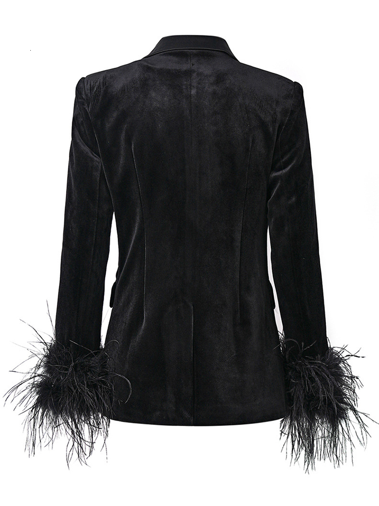DEAT Fashion Veet Blazer Women's Notched Collar Feather Long Sleeves Single Button Suit Jackets Autumn Spring 2025 New 7Ab6507