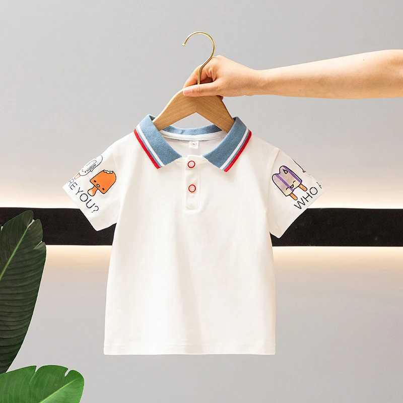 Summer Boys 2024 Casual Printed Button Zipper Short Sleeve T-shirt Polo Shirt Childrens Clothing 1-7Y W241223
