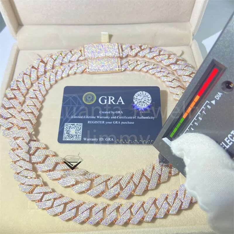 Ready to Ship 18mm 4row Vvs1 Moissanite Gra Certififcates Customized Name Lock Iced Out Miami Cuban k