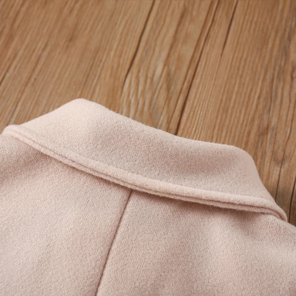 autumn and winter childrens woolen coat girls solid color lapel double row button casual coat 241223